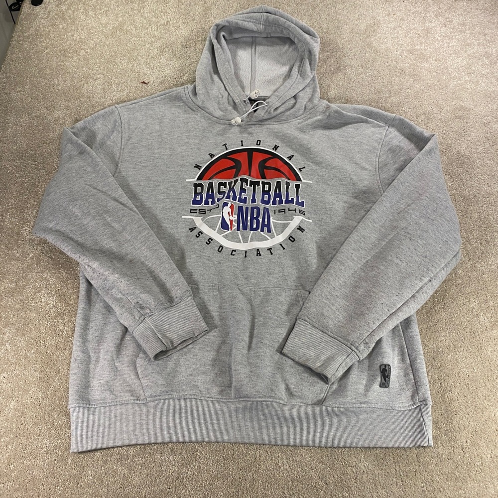 NBA Hoodie Mens XL Gray National Basketball Association Graphic Fleece